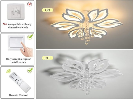 Garwarm Modern Ceiling Light,27.1" LED Dimmable Chandelier Light Fixture,56W Flower Flush Mount Ceiling Lamp for Dining Room Living Room Bedroom Kitchen Office Entryway Hallway Lighting Fixture,White