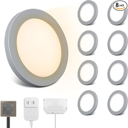 V4light LED Puck Lights 8 Pack, 6mm Ultra-Thin Plug in Under Cabinet Lighting with Touch Dimmer, Adjustable Color Temp(2700K-6500K), Easy Installation for Kitchen, Pantry, Closet, Bedroom