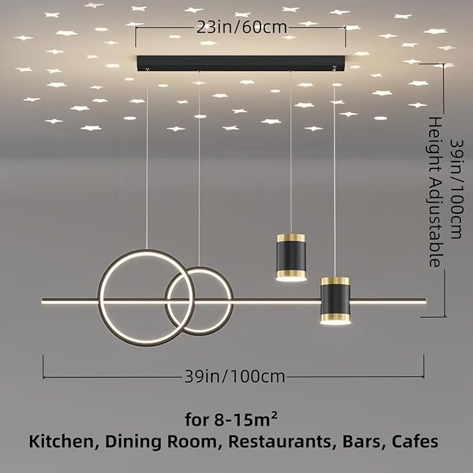 SMG Modern LED Pendant Light for Kitchen Island, 39" Black Linear Dining Room Chandelier Over Table, with Remote Control 3000K-6000K Dimming, Office Desk Hanging Lighting Fixture