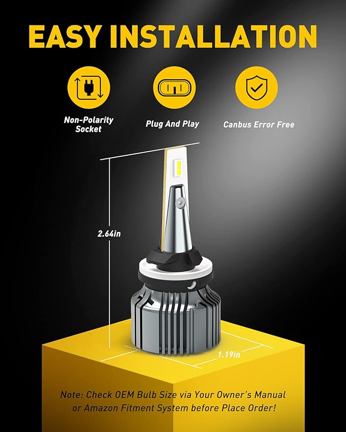 AUXITO 880/899 LED Fog Light Bulbs 18000LM, 1000% Brighter 6500K 893 Fog Lights, 1:1 OEM Replacement for Cars Trucks SUVs, 3-Minute Installation, IP68 Waterproof, Pack of 2