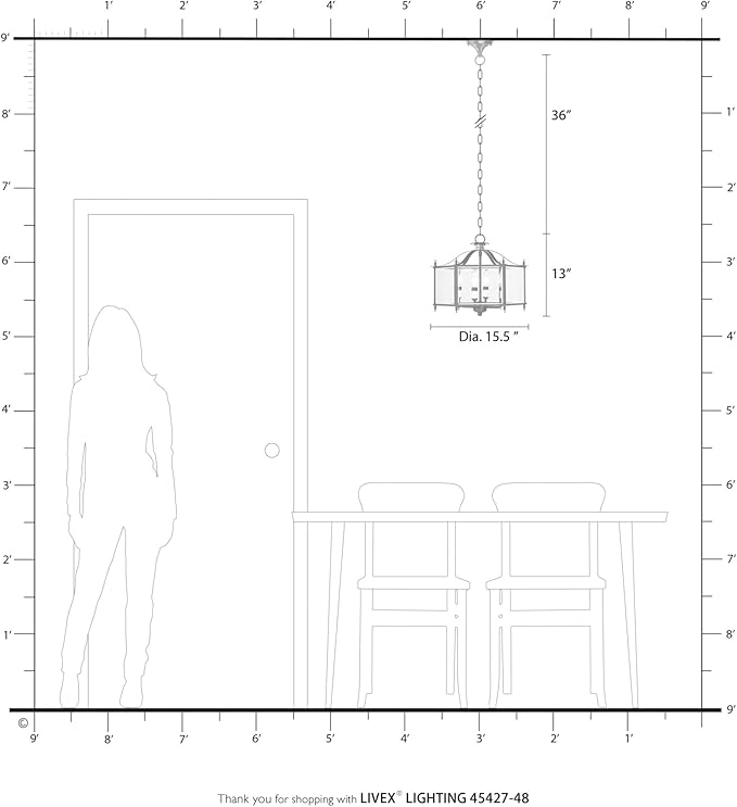 Livex Lighting 4398-02 Livingston 4-Light Convertible Hanging Lantern/Ceiling Mount, Polished Brass