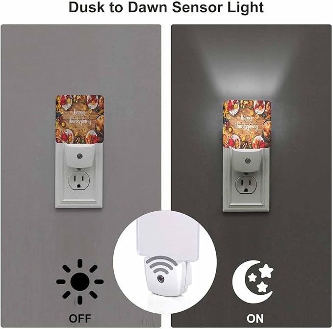 LED Night Light Plug into Wall with Dusk to Dawn Light Sensor White Energy Efficient Thanksgiving Celebration Traditional Dinner Meal Nightlight for Bedroom Bathroom Hallway Living Room Kitchen