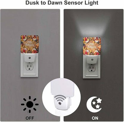 LED Night Light Plug into Wall with Dusk to Dawn Light Sensor White Energy Efficient Thanksgiving Celebration Traditional Dinner Meal Nightlight for Bedroom Bathroom Hallway Living Room Kitchen