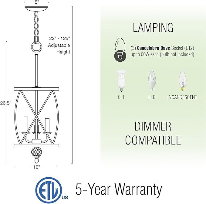 Kira Home Eleanor 27" Modern 3-Light Geometric Lantern Chandelier, Cylinder Trellis Cage Pendant Light with Crystal Finial, Brushed Nickel Finish