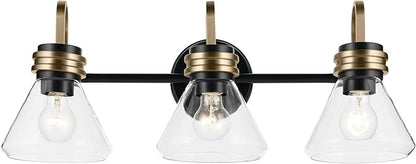 Kichler Farum 26" 3-Light Bathroom Vanity Light Fixture with Clear Glass in Black, Modern Wall Mount Over Mirror for Single or Double Vanity, Powder Room (26" x 9.5" x 9.5"), 55155BKCLR