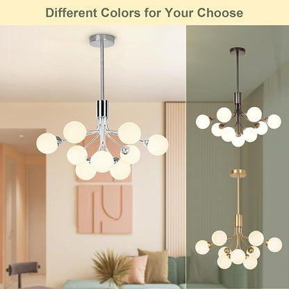 Depuley Glass Ball Sputnik Chandelier: 9-Light Modern Mid Century Chrome Chandelier Dining Room - 23.6" Globe Chandelier Light Fixture Height Adjustable Kitchen Over Table (Included G9 Bulbs)