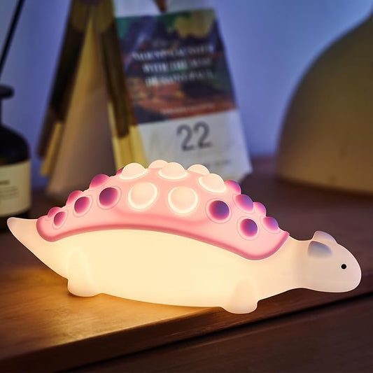Dinosaur Night Light,Silicone Dino Lamp with Pop Bubble,7 Nightlight Modes Rechargeable Bedside Touch Lamp, Room Decor,Cute Lamp Dinosaurs Gifts (Purple)