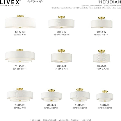 Livex Lighting 51055-12 Meridian Collection 4-Light Semi Flush Mount Ceiling Light with Off-White Hardback Fabric Shade, Satin Brass