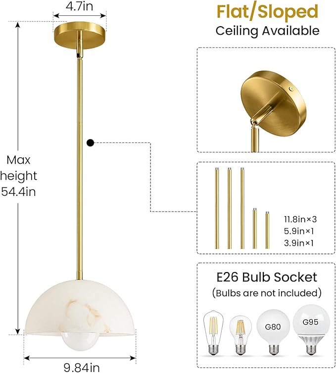 Modern Pendant Light Fixtures: 10 Inch Resin Shade Mid Century Chandelier - Adjustable Gold Pendant Lighting for Kitchen Island Living Room Hallway 3 Packs