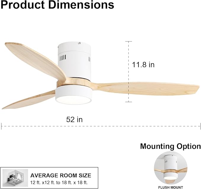 Sofucor 52 Inch Smart Ceiling Fans with Light and Remote-Modern Smart Solid Wood Ceiling Fan with Alexa/Google/APP/Remote Control for Bedroom Living Room Indoor Outdoor Patio,Qiute DC Motor,White&Wood