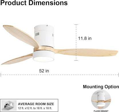 Sofucor 52 Inch Smart Ceiling Fans with Light and Remote-Modern Smart Solid Wood Ceiling Fan with Alexa/Google/APP/Remote Control for Bedroom Living Room Indoor Outdoor Patio,Qiute DC Motor,White&Wood