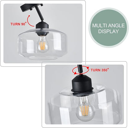 TeHenoo Matte Black Semi Flush Mount Light with Clear Glass Shade, Adjustable for Sloped Ceilings for Kitchen,Hallway,Living Room