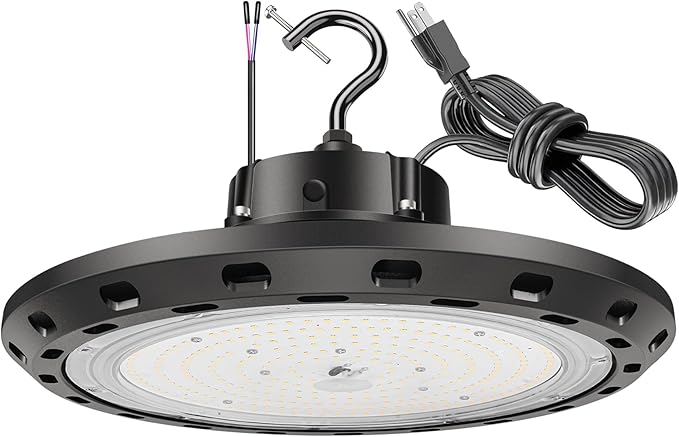 UFO LED High Bay Light 150W 5000K 0-10V Dimmable 22500LM High Bay LED Shop Lights with US Plug IP65 ETL Listed 600W HID/HPS Replacement UFO Lights for Shop Warehouse Garage Gym