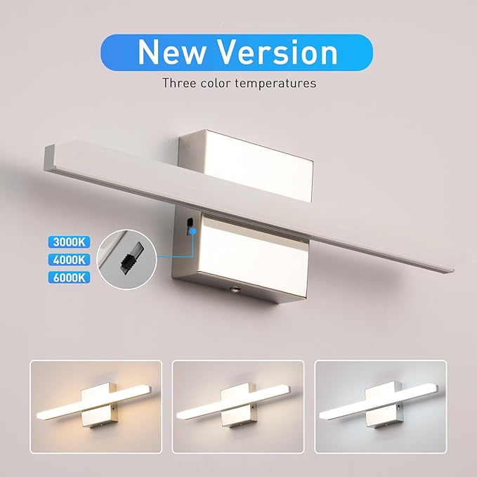 Combuh Modern Bathroom Vanity Light Fixtures Above Mirror Soft Shadow Free Lighting, 16 Inch 9W 3CCT Dimmable Small Space Sink Lamp Bars Restroom Wall LED Lámparas para Baños Sobre Espejo Chrome