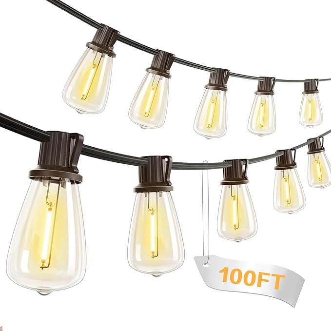 100 FT Patio Lights Outdoor Waterproof, 37+2 Shatterproof LED Bulbs Connectable Hanging Outdoor Electric Lighting, Plug-in, Balcony Camping Backyard Garden Decor with 2700K Warm White