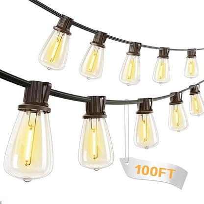 100 FT Patio Lights Outdoor Waterproof, 37+2 Shatterproof LED Bulbs Connectable Hanging Outdoor Electric Lighting, Plug-in, Balcony Camping Backyard Garden Decor with 2700K Warm White