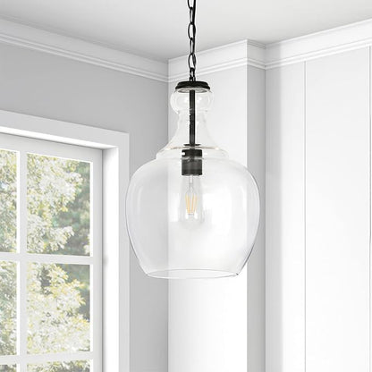 Henn&Hart 11" Mid-Century Modern Pendant Light Fixture with Clear Glass Dome Shade and 6' Adjustable Cord for Kitchen Island, Dining Room or Game Room, Blackened Bronze