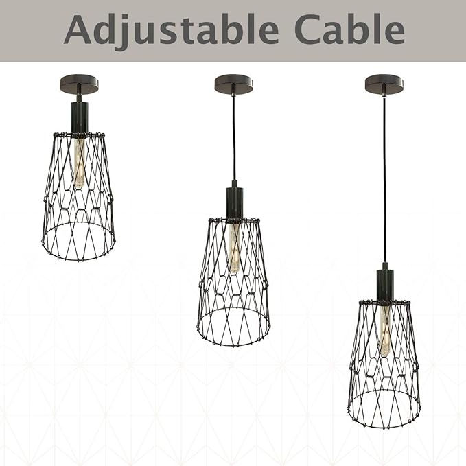 Royal Designs, Inc. Foldable Industrial Metal Pendant Light with Adjustable 7 ft Long Lamp Cord & Canopy, Create 9 Different Shapes, Gunmetal, Single