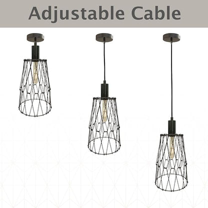 Royal Designs, Inc. Foldable Industrial Metal Pendant Light with Adjustable 7 ft Long Lamp Cord & Canopy, Create 9 Different Shapes, Gunmetal, Single