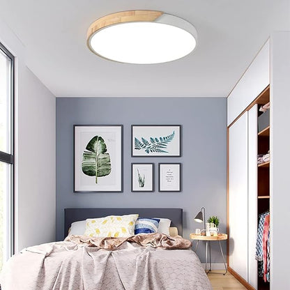 LED Ceiling Light Fixture,24 Inch Modern Wood Recessed Ceiling Lights,Dimmable Light,54W White Close to Ceiling Lighting Flush Mount Living Room Bedroom,3000K-6000K