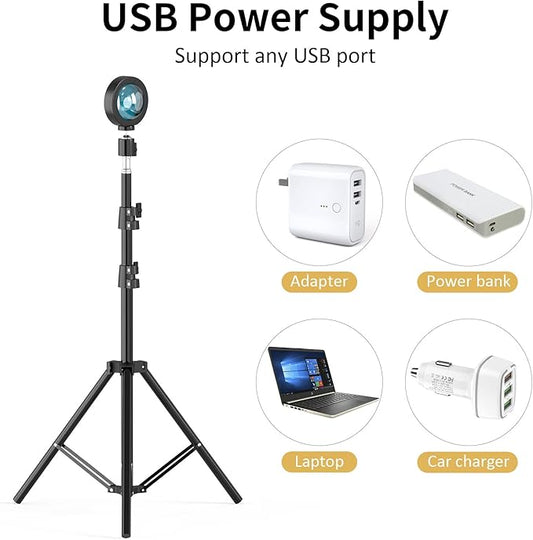 Balkwan Sunset Floor Lamp Projection 140cm Adjustable Stand Led Night Light 360 Degree Rotation Network Light with 3M USB Cable Floor Light for Living Room Bedroom