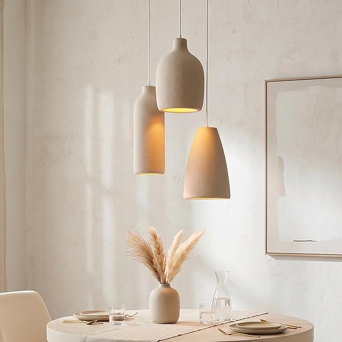 JAYMP Wabi Sabi Pendant Light for Dining Room Kitchen Island Light Hallway Restaurant Hanging Lamp E26 Base Japanese Style Wine Bottle Shape Fixture, 1 Pack (Light Brown,C Shape, D26×H46cm)