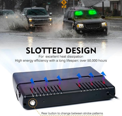 Xprite 2×11 inch High Intensity Green 32 LED Emergency Strobe Dash Lights, Interior Windshield Flashing Light w/Suction Cups for Postal Law Enforcement Volunteer POV Vehicles Trucks