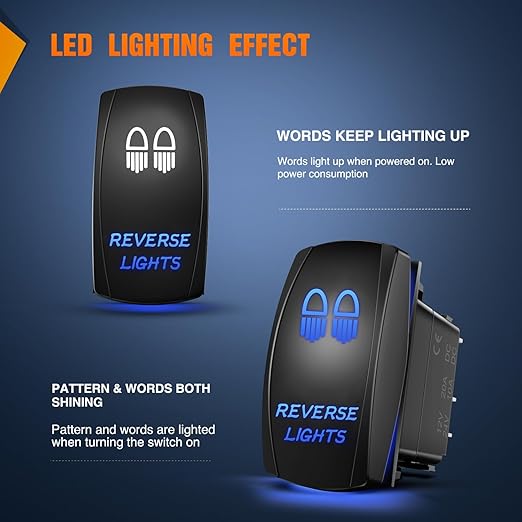Nilight Reverse Lights Rocker Switches Led Light Bar Switch 5 Pin Laser On Off SPST switches 20A/12V 10A/24V Blue with Jumper Wires Set for Cars Trucks Boats ATVs UTVs RVs