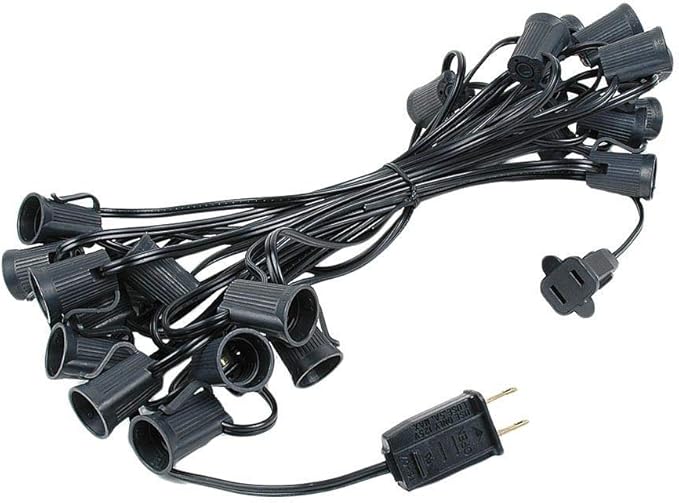 Novelty Lights Multi Hanging Ceramic Christmas String Lights - Retro Fit Traditional C9 Indoor/Outdoor Light Set w/ 25 Mini Bulbs for Roof Lines, Patios & More (Black Wire, 25' Long)