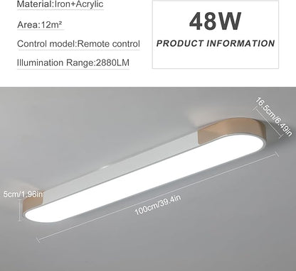 Qcyuui Modern LED Ceiling Light,39.4 Inch Dimmable LED Flush Mount Ceiling Lights,White and Gold Long Ceiling Light Fixture for Office Bedroom Kitchen Hallway (48W/3000-6500K)