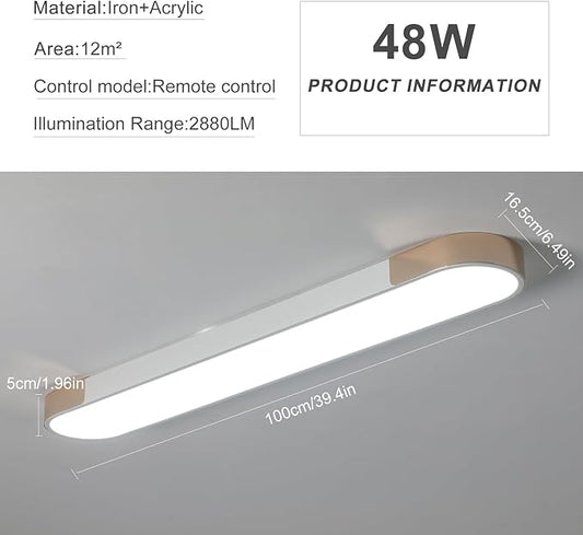 Qcyuui Modern LED Ceiling Light,39.4 Inch Dimmable LED Flush Mount Ceiling Lights,White and Gold Long Ceiling Light Fixture for Office Bedroom Kitchen Hallway (48W/3000-6500K)