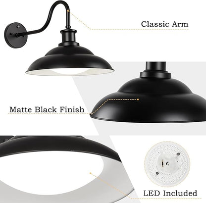 LED Outdoor Barn Lights, 16 Inch Large Farmhouse Exterior Wall Mount Light with Adjustable Color Temperature, Industrial Black Porch Light Outside for Garage Doorway