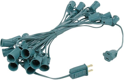 Novelty Lights 25 Foot C7 Outdoor String Light Christmas Stringer - Patio String Lights - Candelabra Base (C7/E12) - 12" Spacing - Green Wire