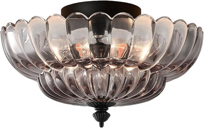 ANYLOVE Modern 12Inch Smoke Gray Flower Glass Semi Flush Mount Ceiling Light, 3 Light for Living Room Bedroom Hallway Entryway Foyer