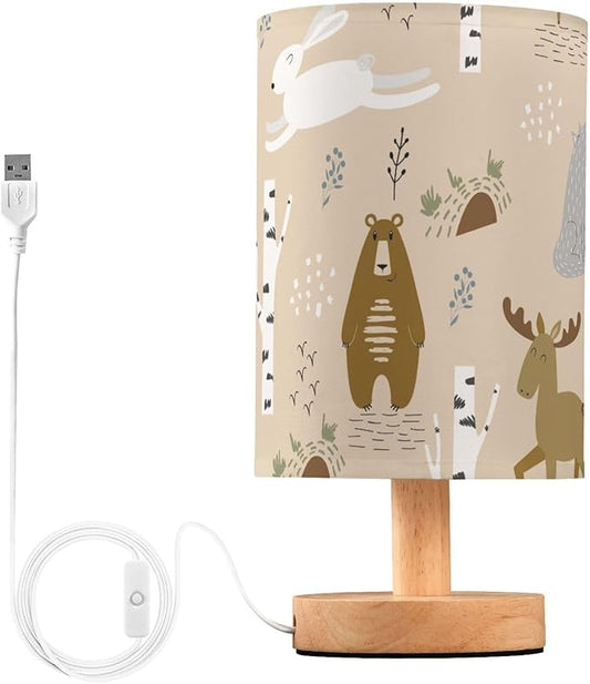 Bedside Table Lamp Woodland Animals Nightstand Lamp with Wood Deer Rabbit Bear Tree Desk Lamps for Bedroom Living Room Nursery Office Home Decor