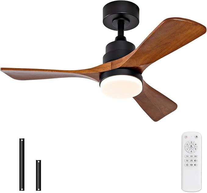 36 Inch Black Ceiling Fans with Lights and Remote,Dimmable LED Light,Quite Reversible DC Motor,Memory Function,Modern Solid Wood Indoor Outdoor Ceiling Fan with Light for Office Patios
