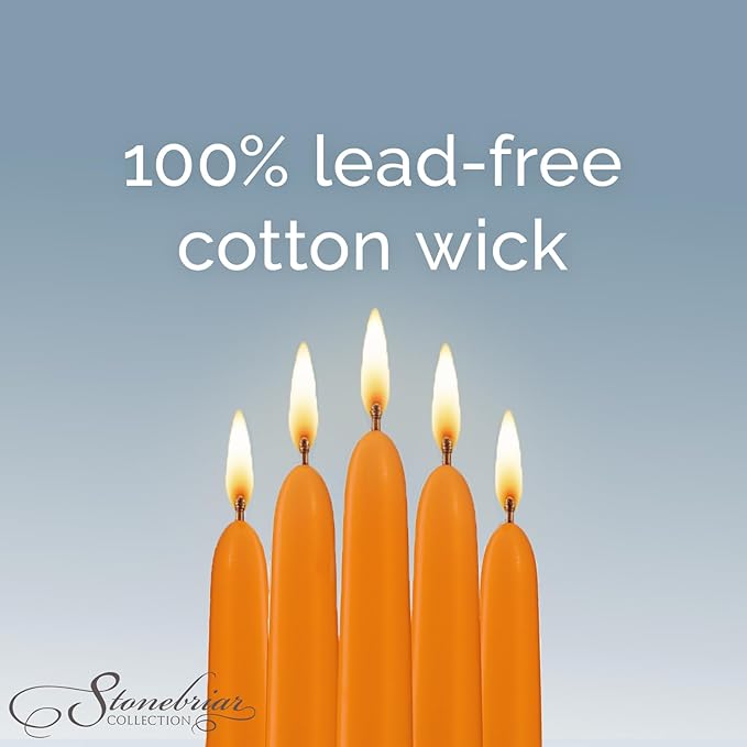 Stonebriar Unscented Taper Candles – 7 Hour Burn Time, Long-Lasting Wax Candles for Weddings, Holidays, Home Décor & Special Events, Pack of 10, Orange, 10"