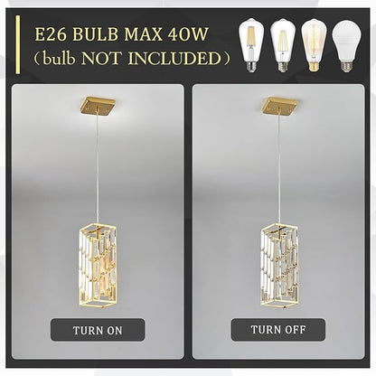 CATINER Gold Crystal Pendant Light, Mini Hanging Pendant Lighting Fixture with Adjustable Cord, Modern Luxury Pendant Light for Kitchen Island, Dining Room, Bedroom, Hallway, E26 Base (1 Pack)
