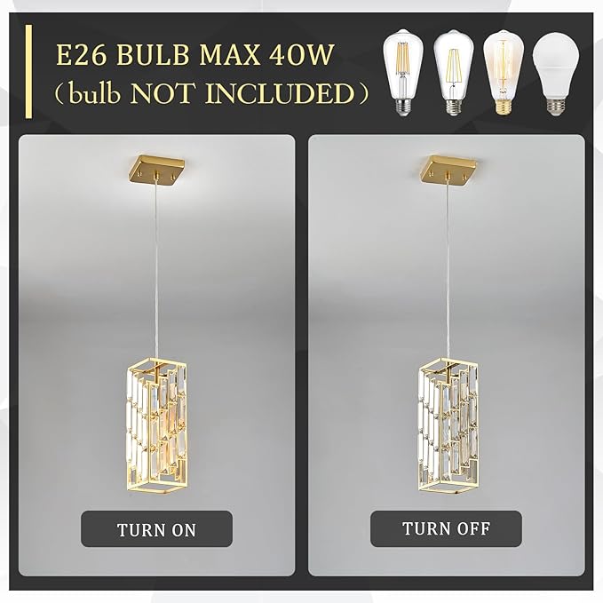 CATINER Gold Crystal Pendant Light 3 Pack, Mini Hanging Pendant Lighting Fixture with Adjustable Cord, Modern Gold Kitchen Island Pendant Lights for Dining Room, Bedroom, Hallway, E26 Base