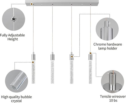 Kitchen Island Lighting Modern Light Fixture Chrome Pendant Light Dimmable LED Chrome Finish Mini Crystal Pendant Lights for Dining Room Living Room（4-Light）