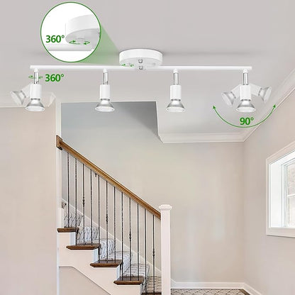 AIBOO Track Lighting Kit, Modern White Ceiling Spot Lighting with Flexibly Rotatable Light Heads, 4 Track Lights for Room/Hallway/Kitchen (GU10 Bulbs Not Included)