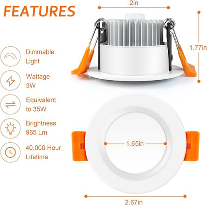 inShareplus 2 Inch LED Recessed Lighting, Downlight Dimmable 3W (35W Equivalent), 3000K Warm White, CRI80, Recessed Light Fixtures with LED Driver（10 Pack ）