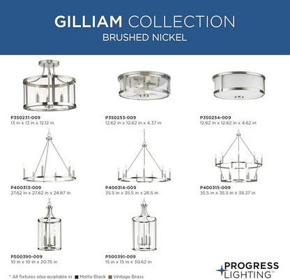 Progress Lighting P350254-009 Gilliam - 2 Light Flush Mount in New Traditional Style-4.62 Inches Tall and 12.62 Inches Wide, Finish Color: Brushed Nickel