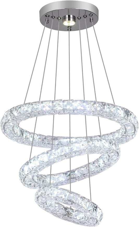 3 Rings Modern Crystal Flush Mount Chandelier - 3-Colors Changeable Crystal, 15.7''+11.8''+7.8'' LED Ceiling Light DIY Adjustable, Living Room, Hotel, Office