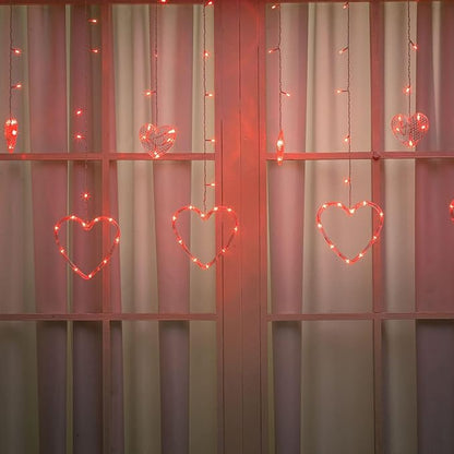 Efunly Valentines Day Decor Lights,138 LED 12-Heart-Shaped String Lights Waterproof,8 Modes Connetable 29V Plug in Curtain Lights for Kids Bedroom Wedding Party Valentines Day Decoration (Red)