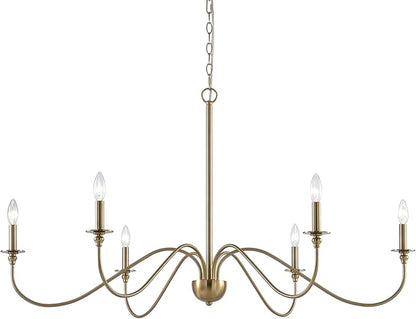 Kira Home Archer 47" 6-Light Large Farmhouse Gold Chandelier, Modern Gold Ceiling Fixture with Elegant Curved Swoop Arms, Cool Brass Finish