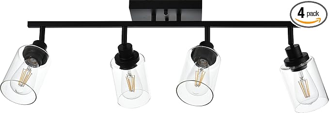MELUCEE 4 Light Track Lighting Kit 28.7 Inch Bathroom Light Fixtures Matte Black Ceiling Spotlight Fixture for Hallway Foyer Bath Storage, Clear Glass Shade