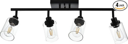 MELUCEE 4 Light Track Lighting Kit 28.7 Inch Bathroom Light Fixtures Matte Black Ceiling Spotlight Fixture for Hallway Foyer Bath Storage, Clear Glass Shade