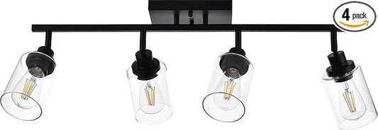 MELUCEE 4 Light Track Lighting Kit 28.7 Inch Bathroom Light Fixtures Matte Black Ceiling Spotlight Fixture for Hallway Foyer Bath Storage, Clear Glass Shade