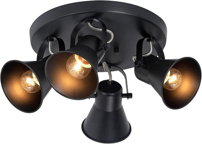 4-Light Kitchen Lighting Fixtures Ceiling, Adjustable Track Lighting Fixtures, Morden Black Directional Ceiling Light for Kitchen, Bathroom, Hallway, Dining Room, Coffee Bar.